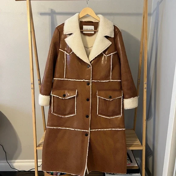 Stand Studio Adele coat in brown shearling - Picture 3 of 4